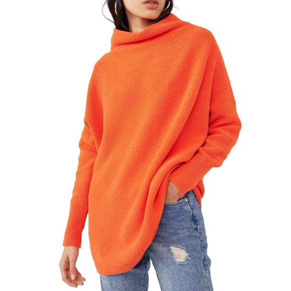 Free People Sweaters - Free People 'Ottoman' Ribbed Slouchy Tunic Sweater, Audacious Orange